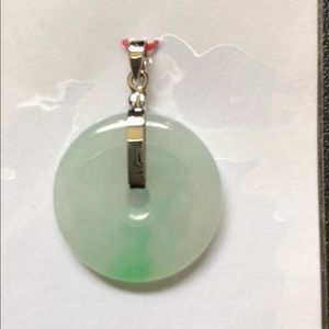 White gold jade PI pendant